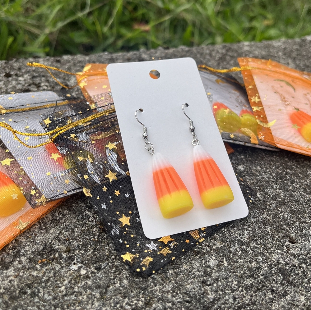Halloween Inspired Candy Corn Earrings - Stainless Steel - Hypoallergenic